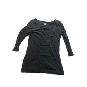 Merona Women’s XS Black 3/4 Sleeve Top Pleated Ruffle Front Stretch Knit